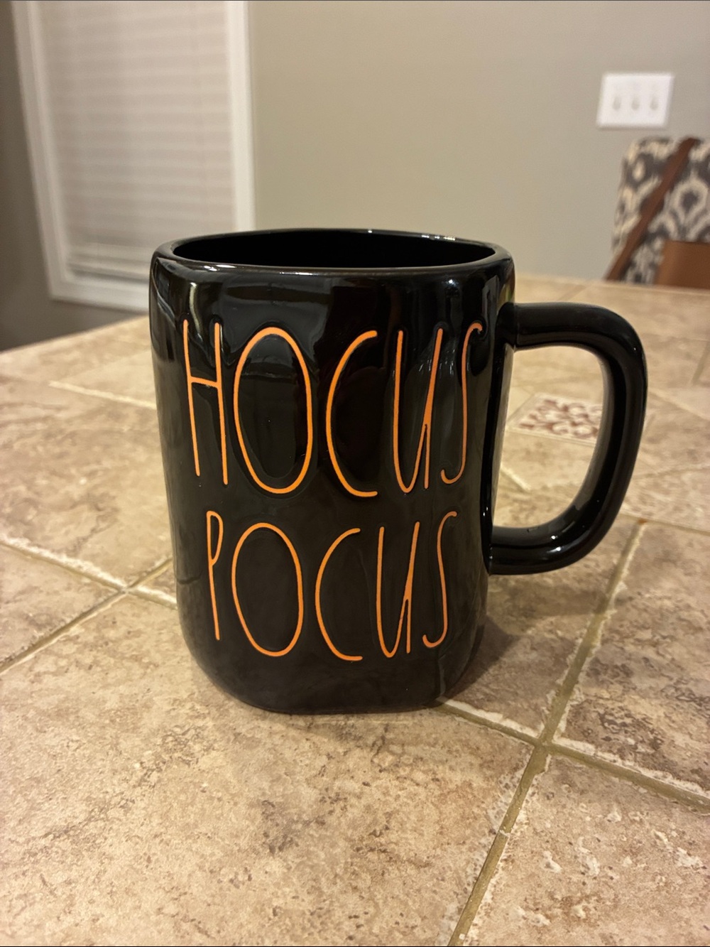 Rae Dunn Hocus Pocus Black Ceramic Mug with Orange Lettering